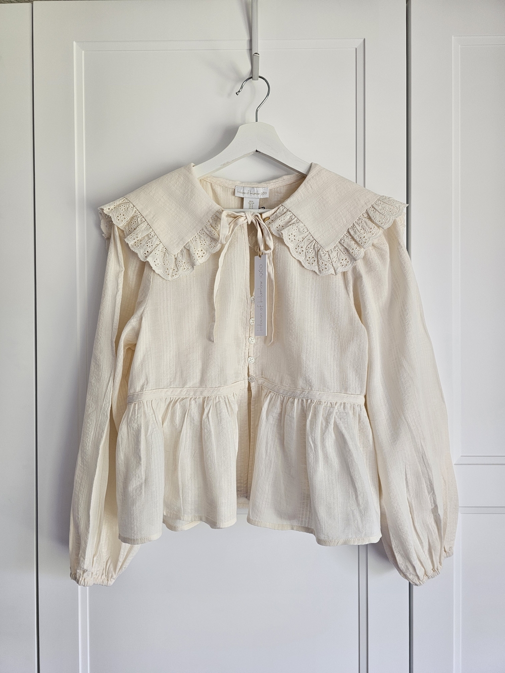 House of Harlow 1960 Cream Cotton Eyelet Collar Peplum Blouse NWT $159